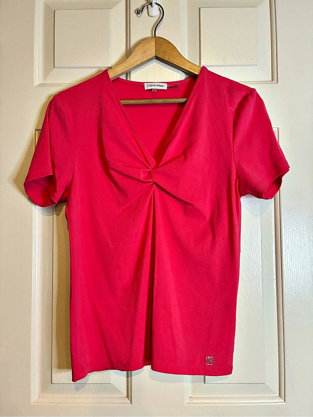 Calvin Klein Short Sleeve Knot Front Top in Pink Size Large Like New